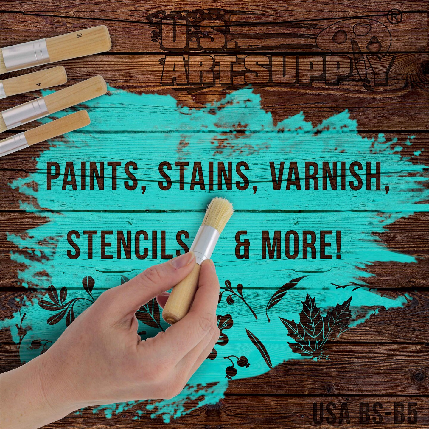 5 Piece Stencil Brush Set - Round Paint Brushes with Natural Bristle - Stiff Bristle Brushes for Chalk Paint, Acrylic, Watercolor - Stipple Brush for Stenciling