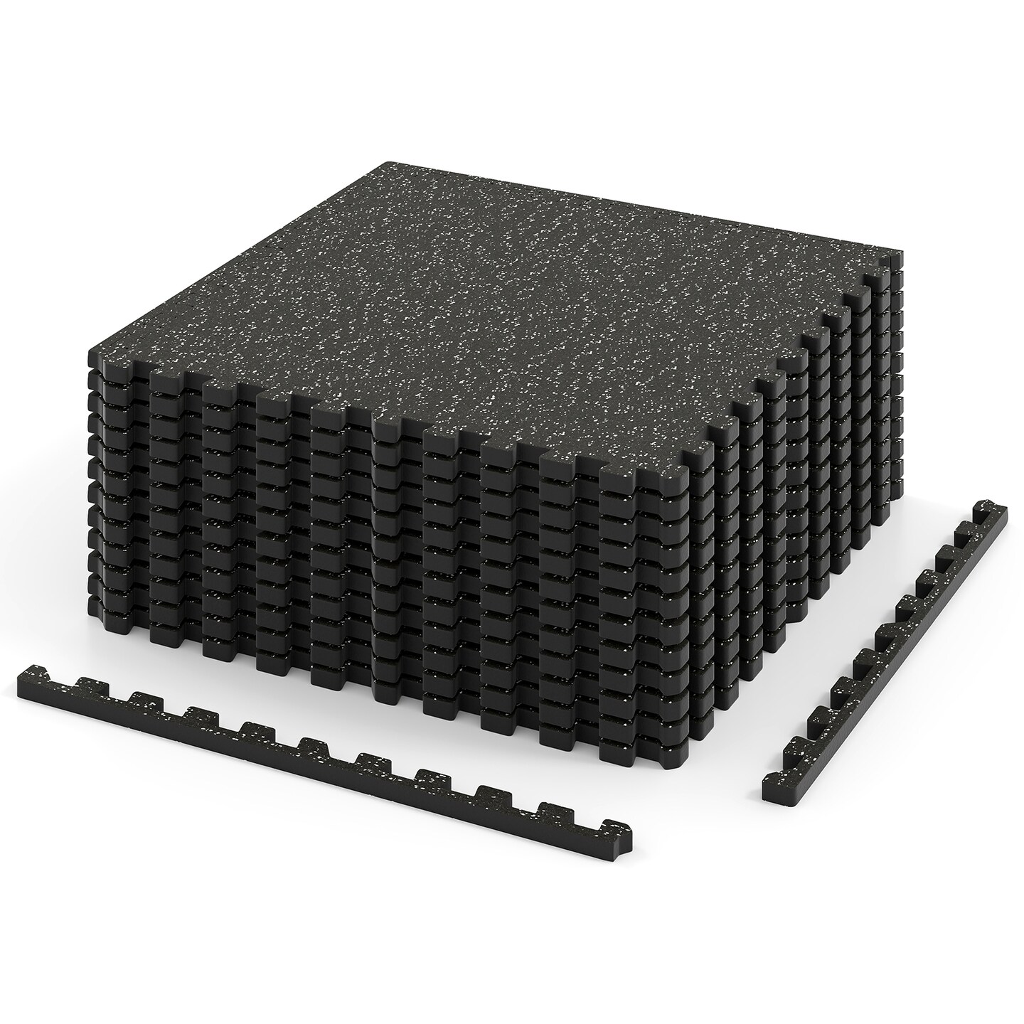 Black Rubber PE Foam Interlocking Exercise Floor Tiles Gym Mat Set with Borders 0.79 Inch Thick