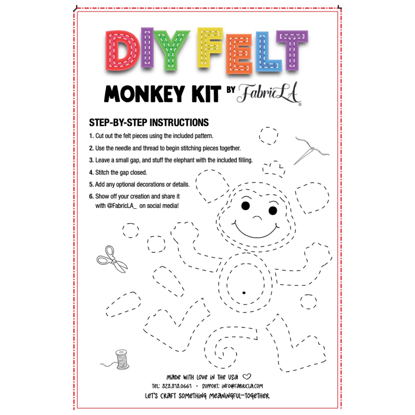 FabricLA DIY Felt Monkey Craft Kit &#x2013; Beginner Sewing Project for Ages 9+ | All Supplies Included