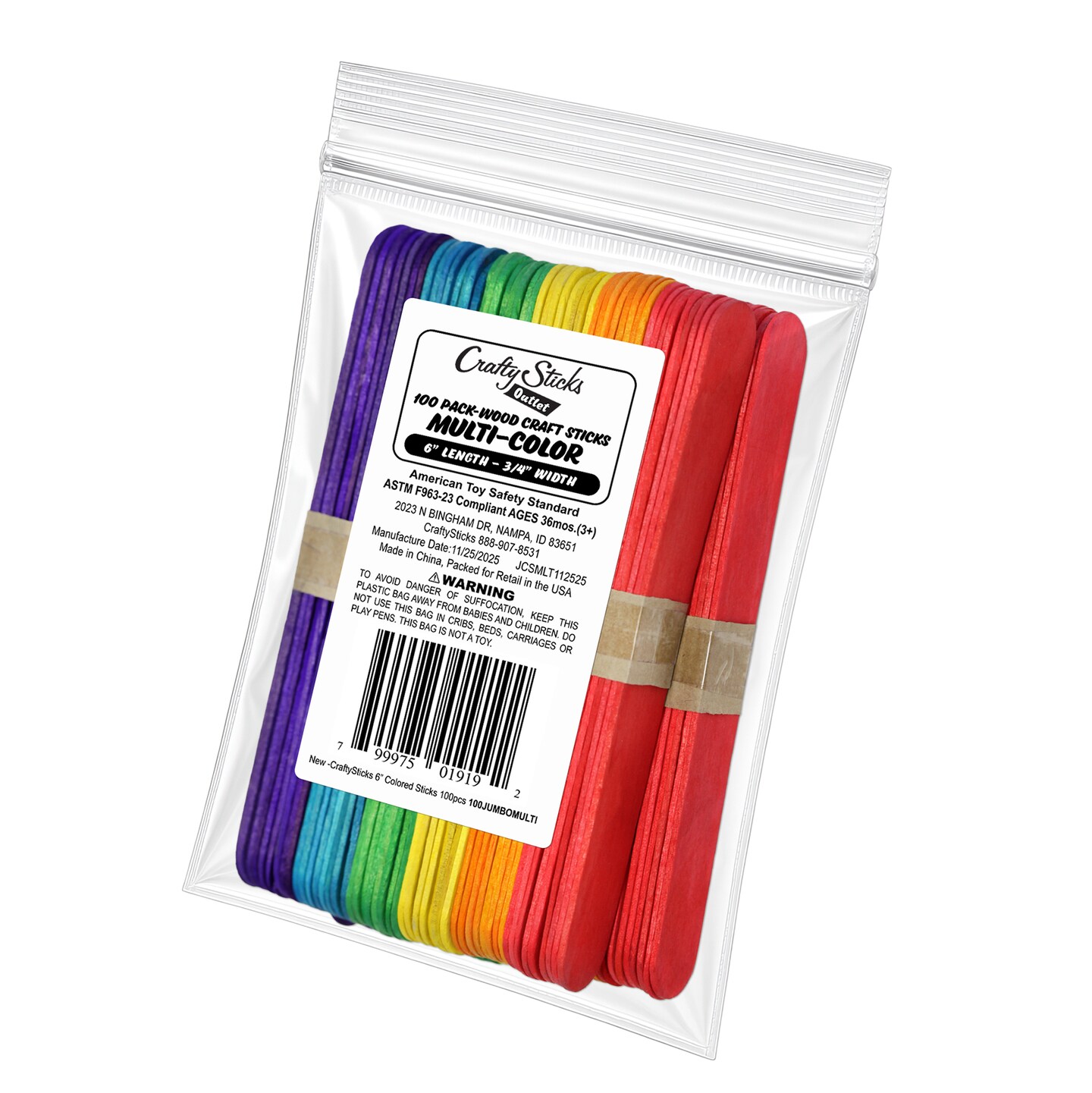 CraftySticks 6 Inch Jumbo Wood Popsicle Sticks for Crafts and STEM Learning