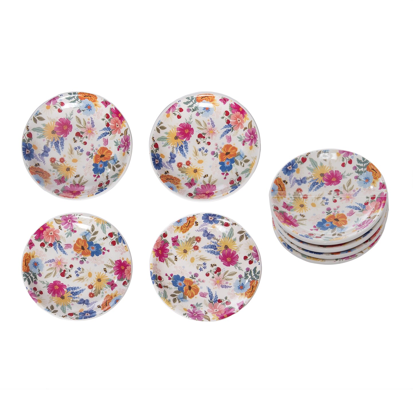 Transpac Dolomite Wildflower Dip Bowl Set of 4 Multicolored for Spring Serving and Entertaining