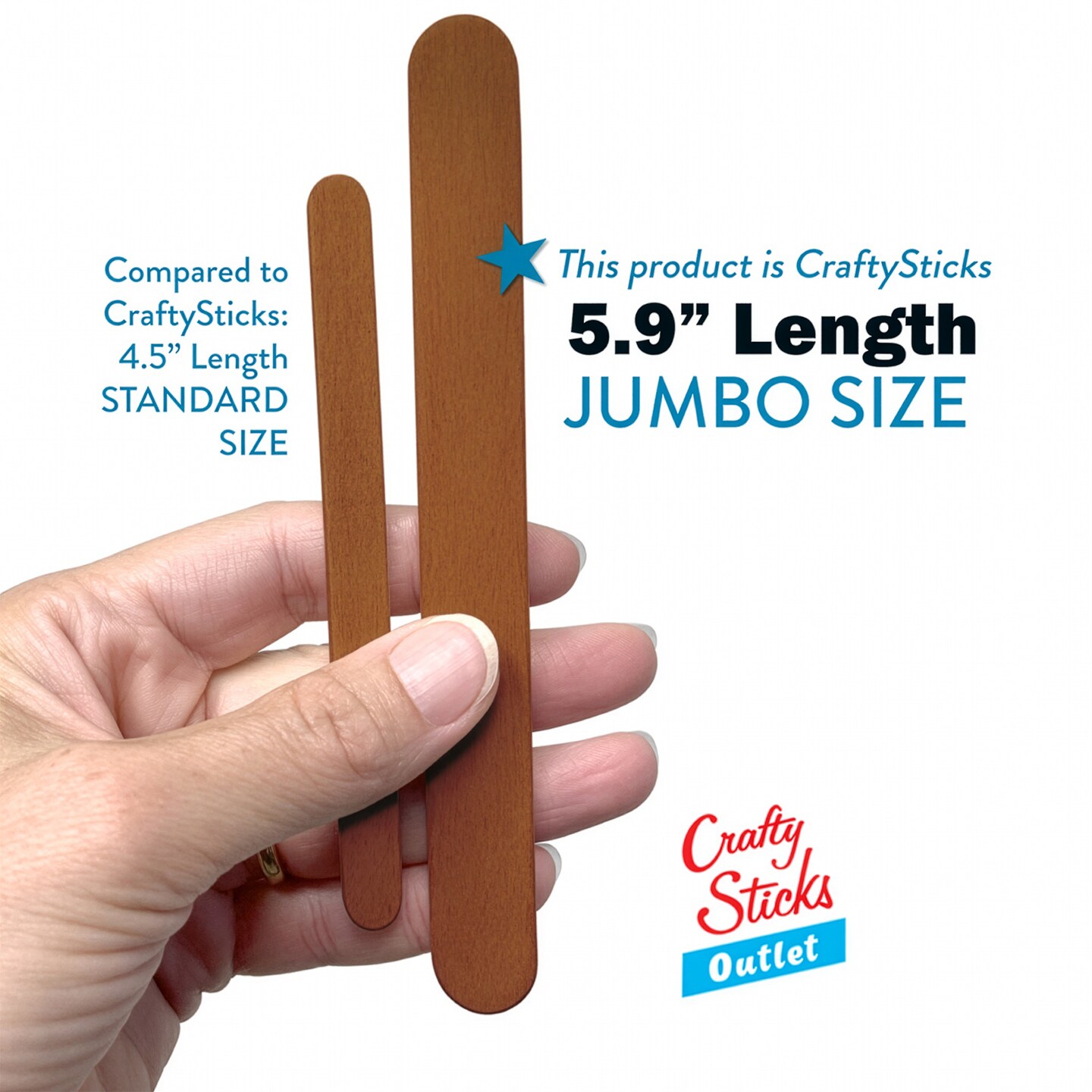 CraftySticks 6 Inch Jumbo Wood Popsicle Sticks for Crafts and STEM Learning