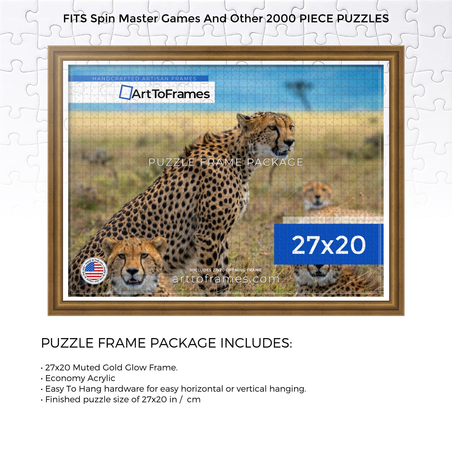 ArtToFrames 27x20 INCH / CM Puzzle Frame for 2000 piece Puzzles.This 1.25 Inch Custom MDF Frame for Puzzles Comes with Economy Acrylic, Available in Multiple Colors