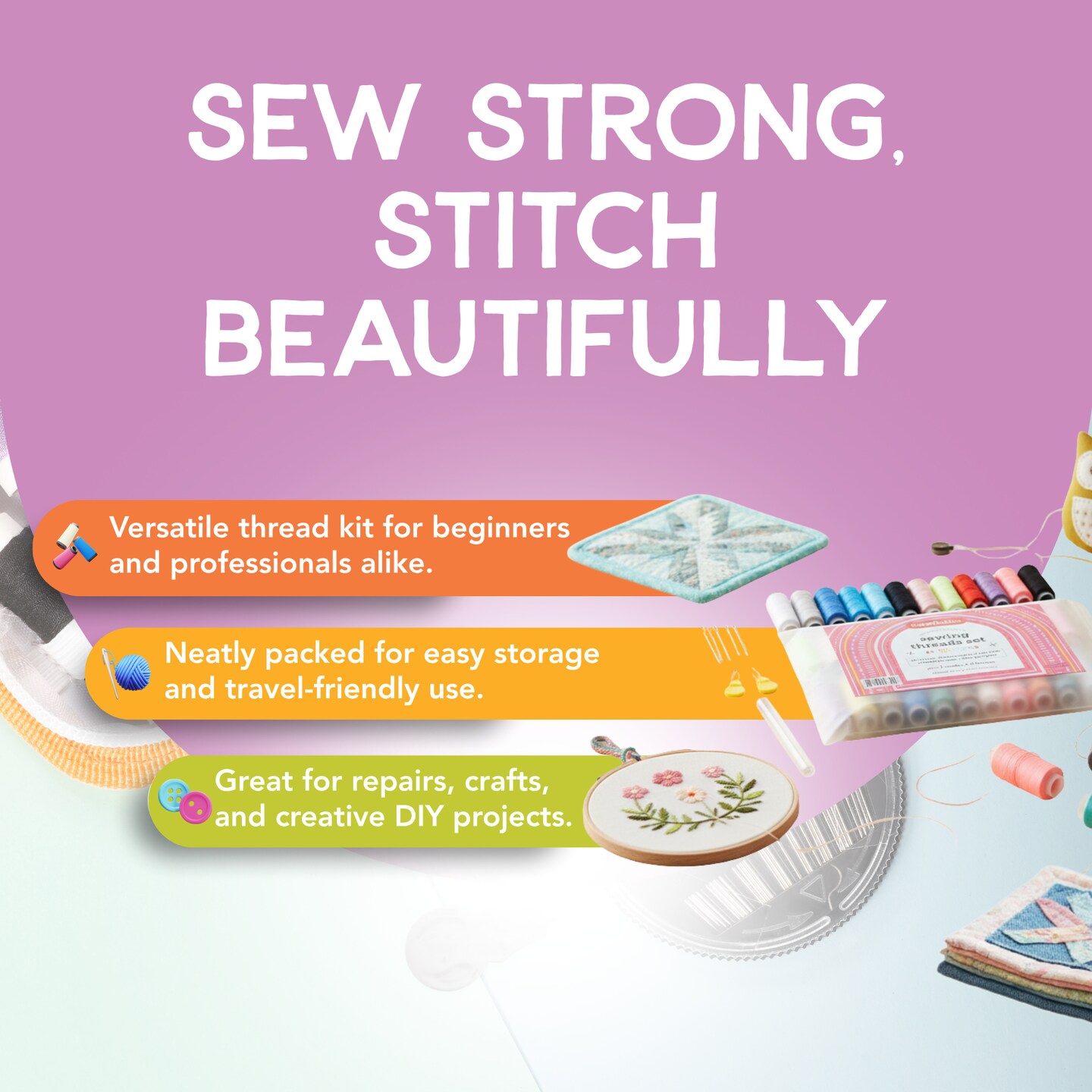 Incraftables Sewing Thread Assortment (24 Threads Set). Best Quality Polyester Thread for Sewing Machine (360ft per Spool). All Purpose Sewing Thread Kit for DIY Embroidery, Quilting &#x26; Hand Stitching