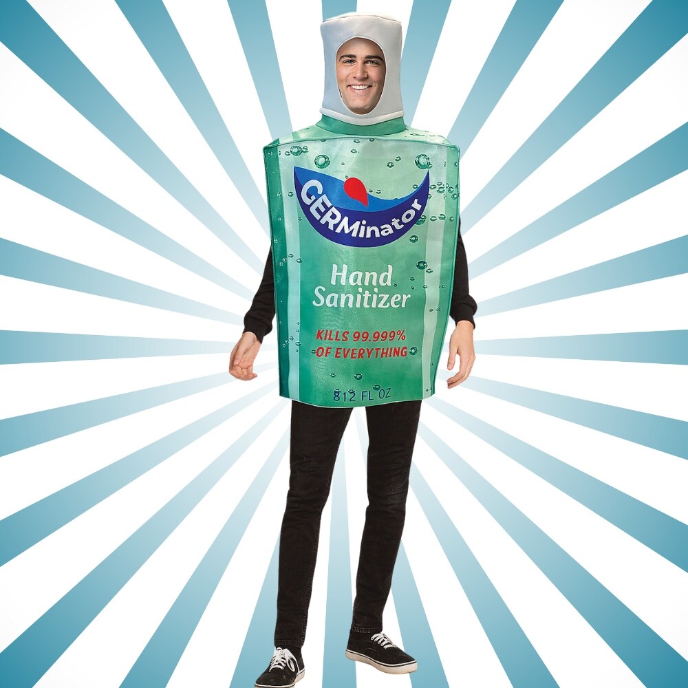 Hand Sanitizer Bottle Adult Costume Funny Health Tunic Open Face Halloween Party Outfit