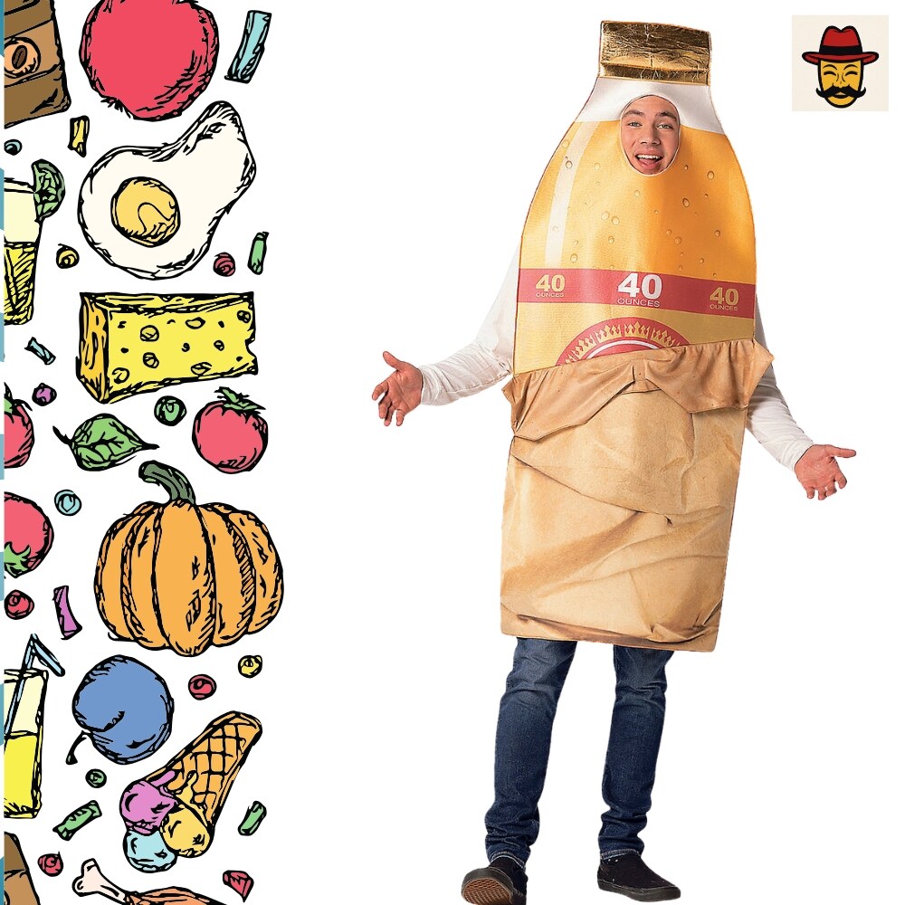 Bottle in Brown Bag Costume Funny Beverage Foam Tunic Photo Print Adult Halloween Party Outfit