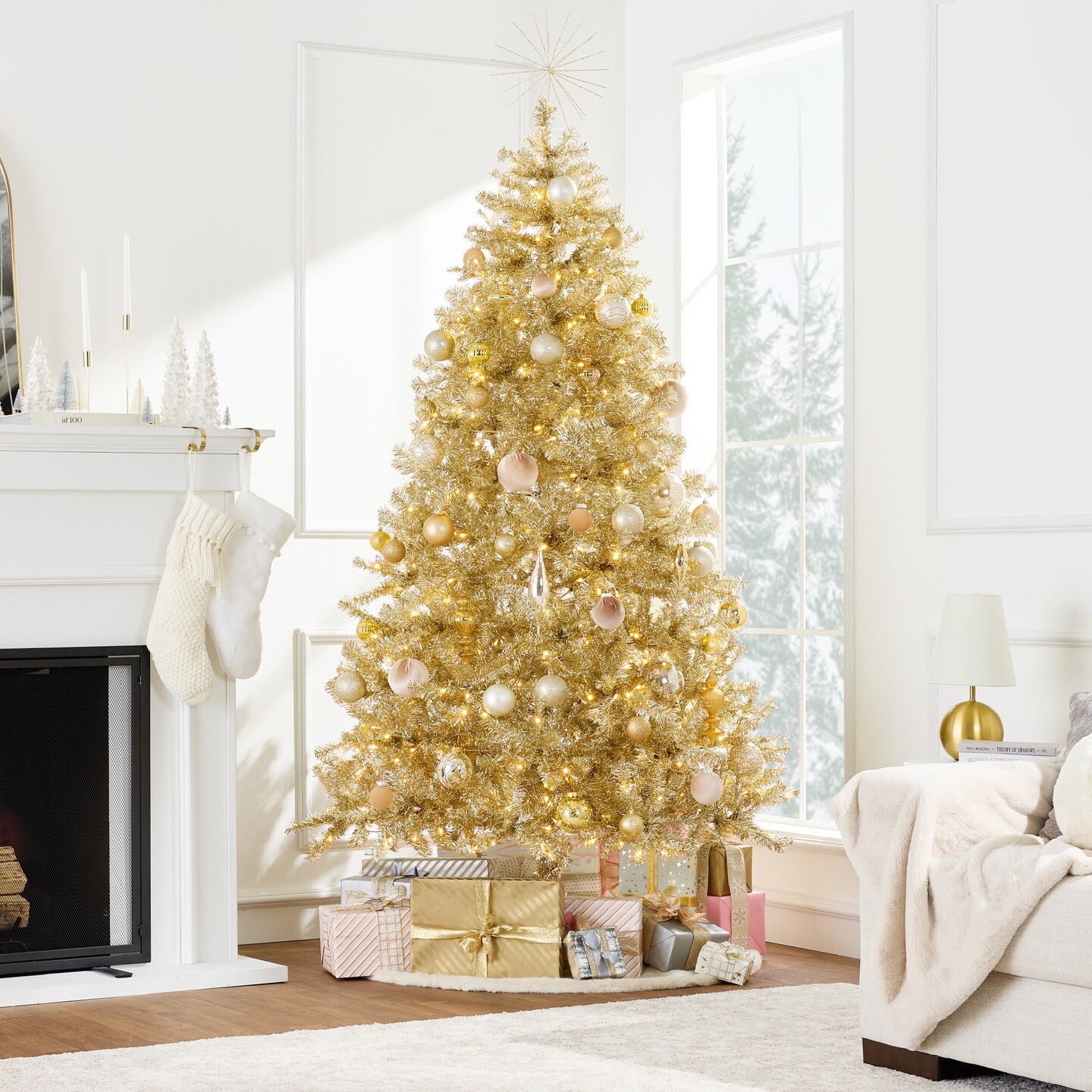 Best Choice Products Artificial Tinsel Christmas Tree - Champagne Gold