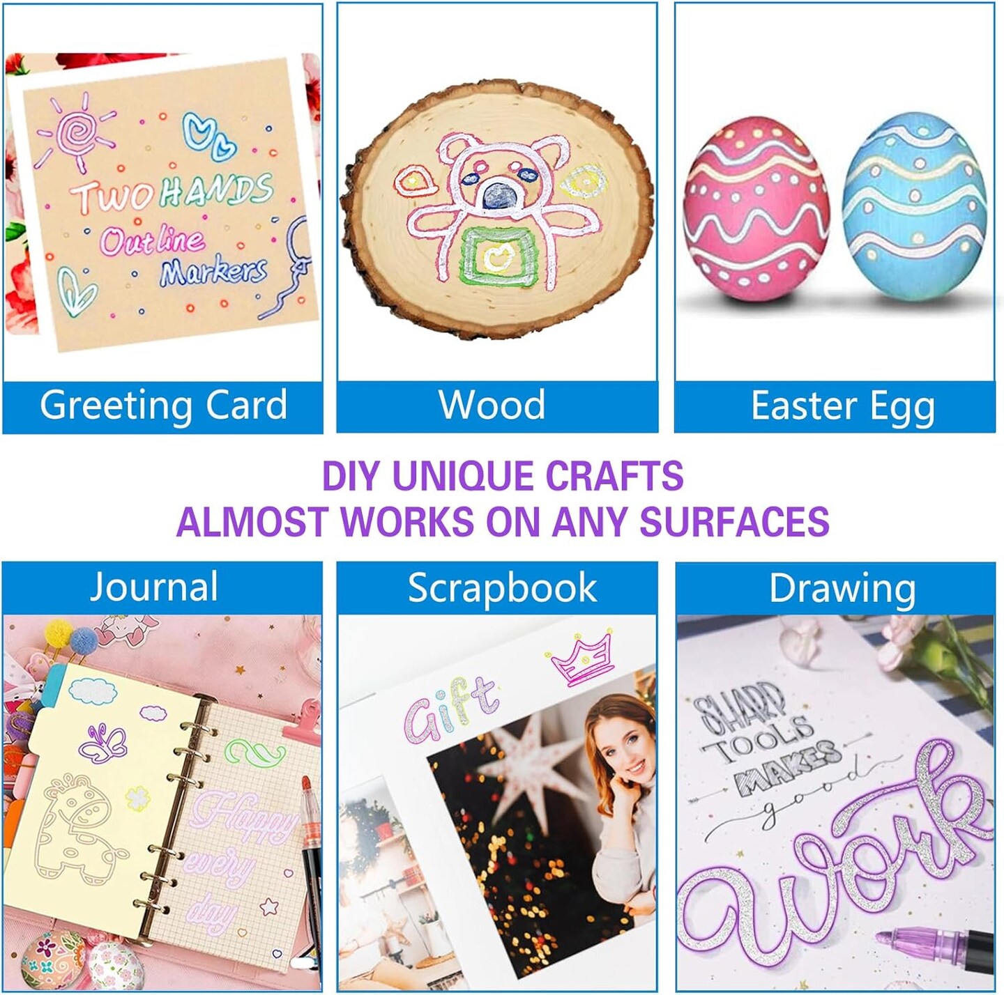 12 Glitter Outline Markers for Teens & Kids – Shimmer Metallic Pens for Christmas, Art Projects, DIY Crafts, Stocking Stuffers for Girls Ages 6-12