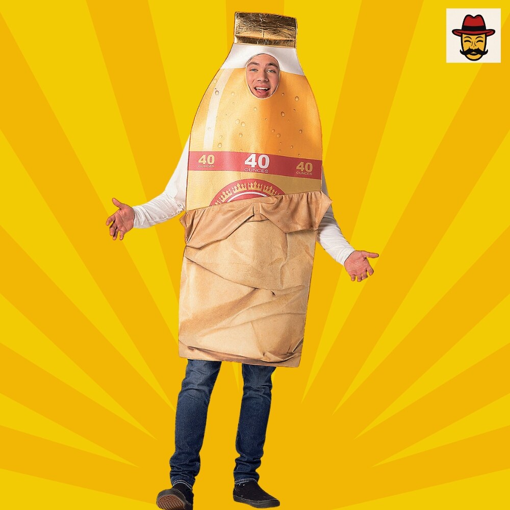 Bottle in Brown Bag Costume Funny Beverage Foam Tunic Photo Print Adult Halloween Party Outfit