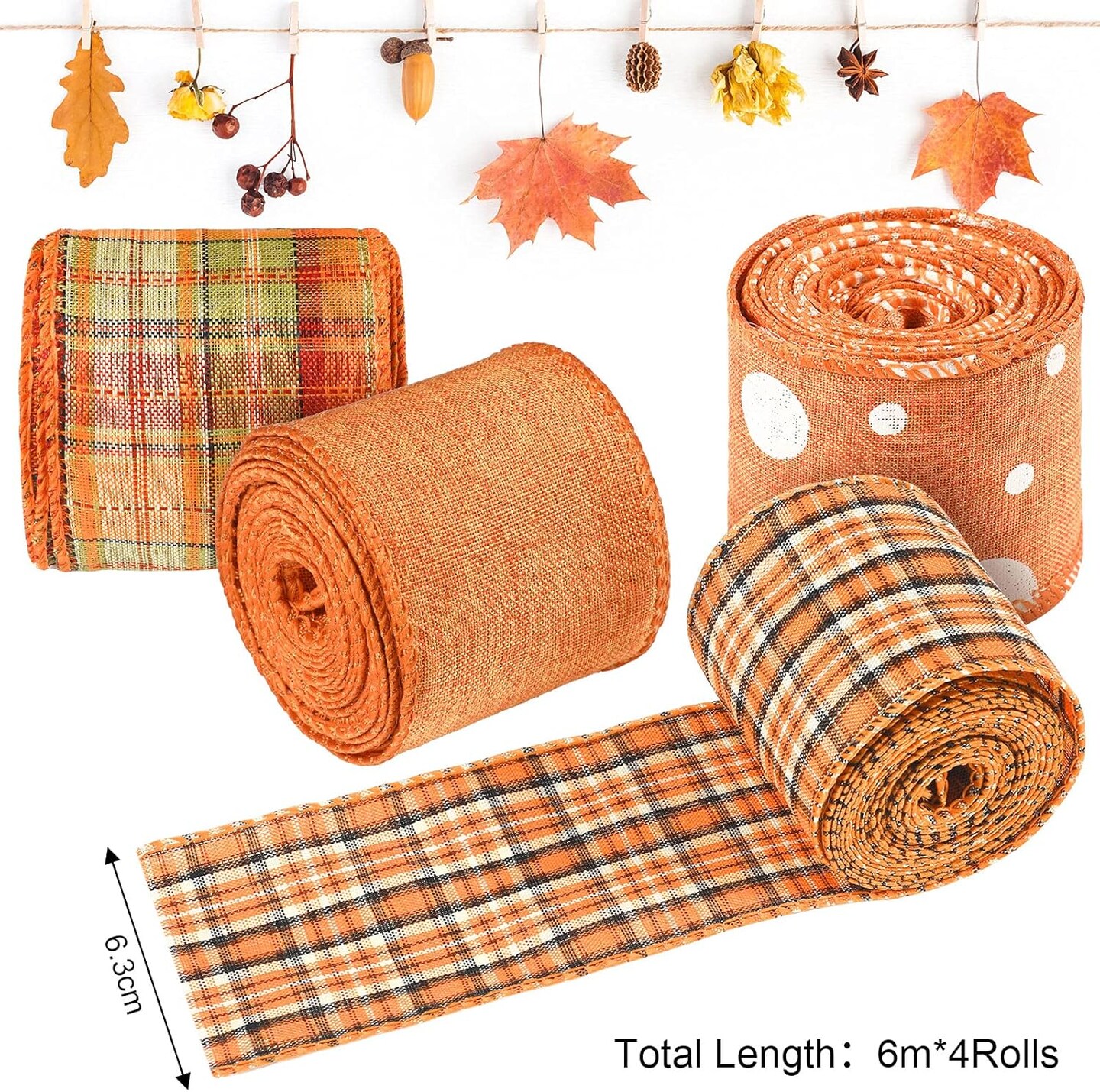 4 Rolls Fall Plaid Burlap Ribbon Thanksgiving Ribbon