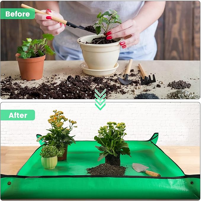 Repotting Mat for Indoor Plant Transplanting, 26.8" x 26.8" Waterproof Potting Mat, Foldable Soil Change Mat for Succulents, Gardening Tray, Gifts for Plant Lovers