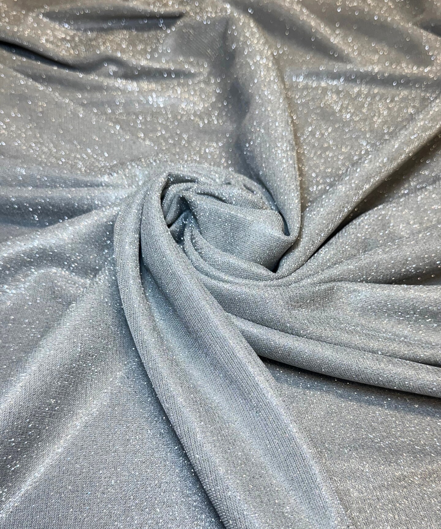 Light Silver Glitter Lurex Knit Fabric by the Yard, 60" Wide Sparkle Metallic Stretch Fabric for Costumes, Gowns, Dancewear