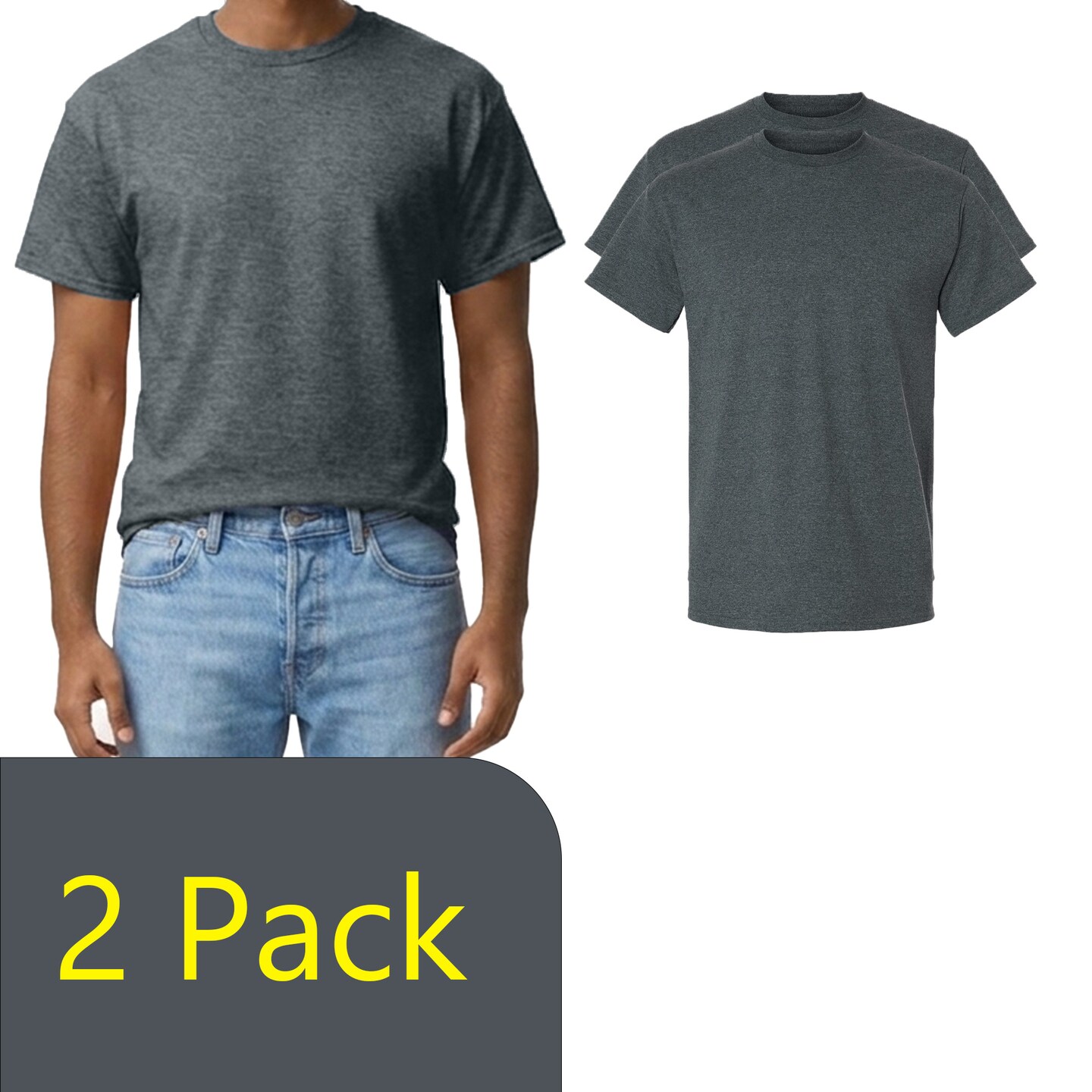 Gildan Unisex Ultra Cotton DIY Printable T-Shirt, Crewneck Multi-Pack Tee, Dark Heather (S-5XL)