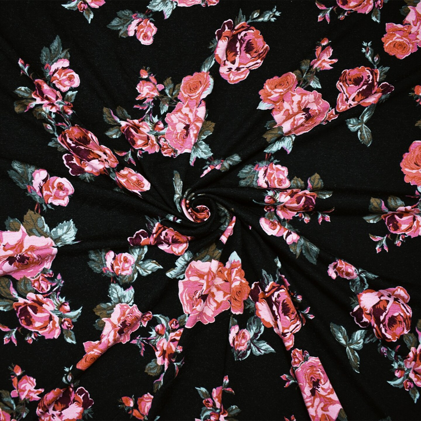 Black-Multi Rayon Stretch Spandex Floral Printed Jersey Knit Fabric By the Yard