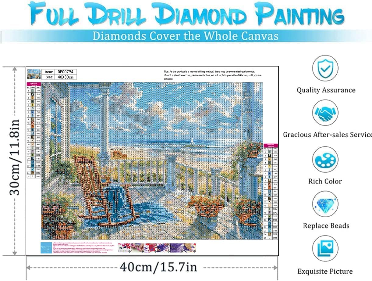 Landscape Diamond Art Kits for Adults,5D Beach Diamond Painting DIY Animal Diamond Art Diamond Painting Kit for Adult,Round Full Drill Diamonds, Diamond Art Kits for Home Decor-12x16inch