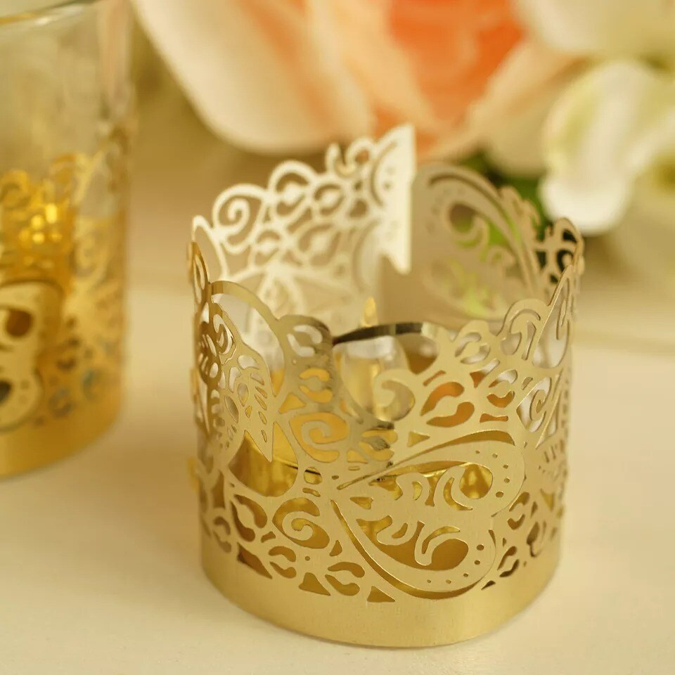 20 pcs Laser Cut Votive Candle Holder Wraps Wedding Centerpieces Decorations