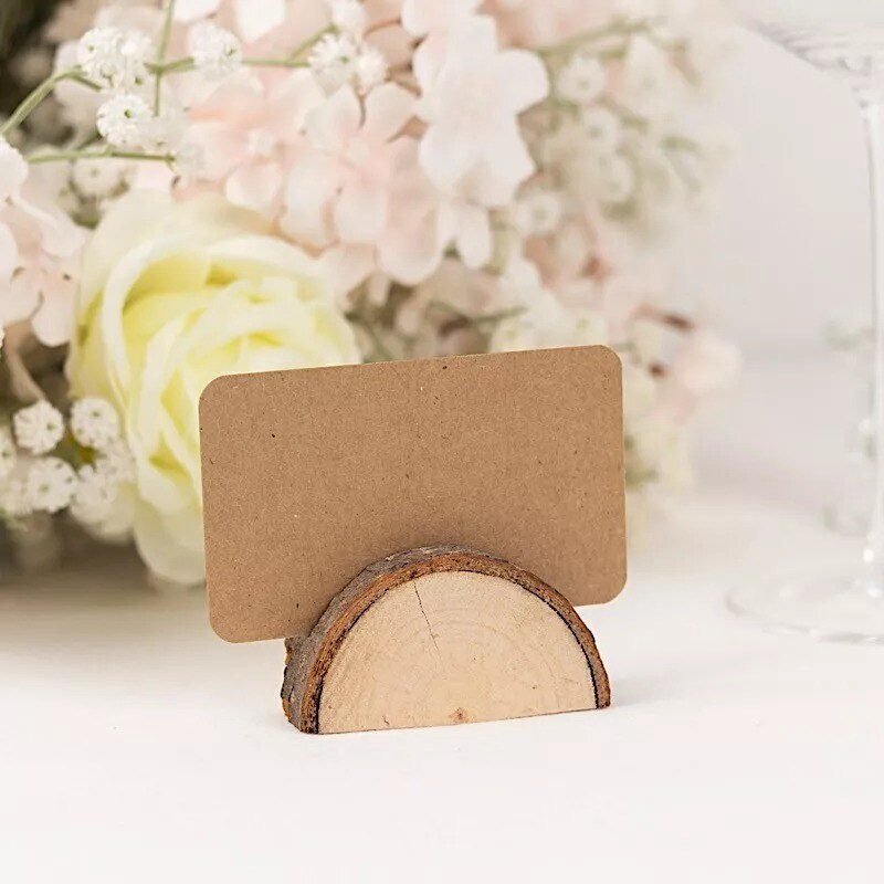 Natural 10 Semicircle 2.5&#x22; Wood Table Sign Holders Place Cards Party Decorations