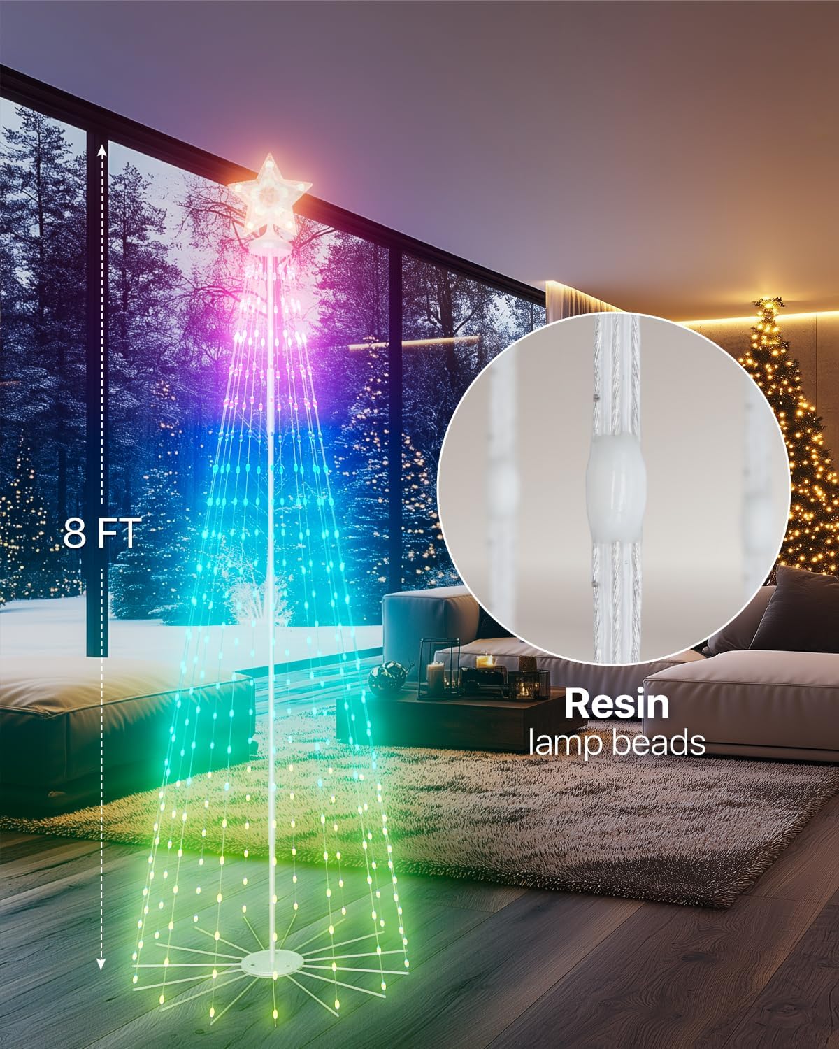 8Ft Lighted Christmas Tree, 340 RGB LEDs, DIY 16 Mil Colors Changing, Prelit Cone Tree, Music Sync, App &#x26; Remote Control, Outdoor Decoration for Bars, Patio, Beach, Pool, Cruise Party