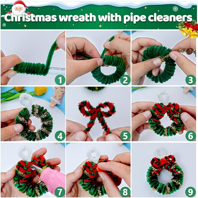 Pipe Cleaners,Christmas Pipe Cleaners, Chenille Stems, Pipe Cleaners for Crafts, Pipe Cleaner Crafts, Art and Craft Supplies.