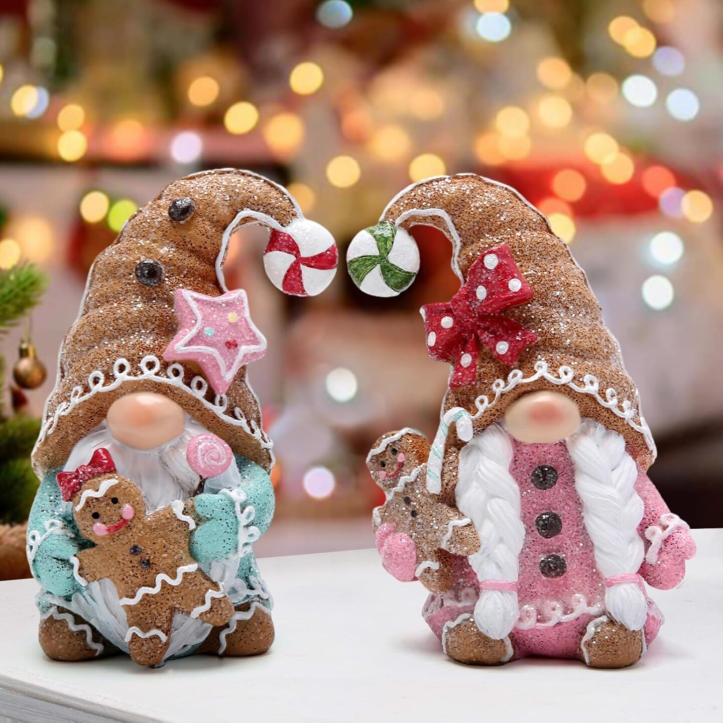 2 PCS Christmas Gingerbread Man Gnomes Decorations Xmas Swedish Tomte Gnomes Figurines Decor Handmade Christmas Gingerbread Man Elves for Xmas Gift - Christmas Party Home Decor (Multicolor)