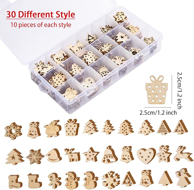 Christmas Ornaments DIY Wooden Christmas Ornaments Mini Blank Wood Slice Cutout Christmas Craft for Holiday Winter Xmas Tree Hanging Decoration DIY Craft,30 Styles