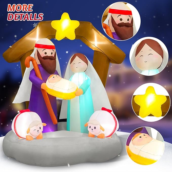 Scene Outdoor Decorations, Build-in LED Lights The Birth of Jesus Scene Blow Up Yard Decoration for Holiday Xmas Party Indoor Lawn Christmas Eve Decor
