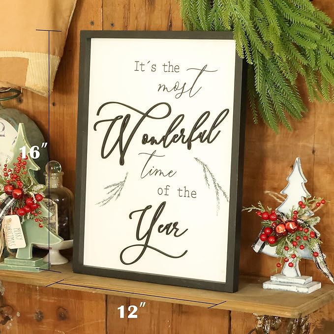 Framed It&#x27;s The Most Wonderful Time of The Year Wall Decor Farmhouse Christmas Wall Art 3D XMAS Holiday Decor 12x16 Inch Black