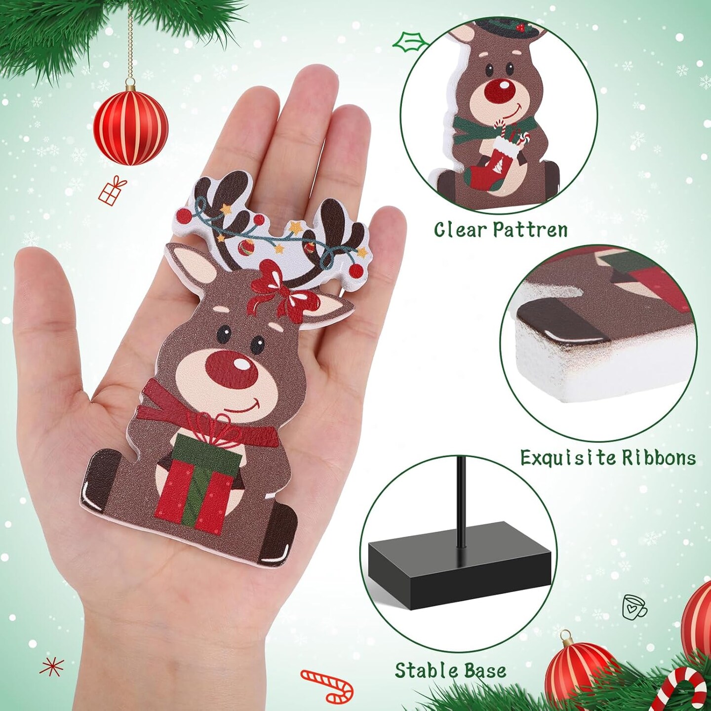 3 Pcs Christmas Table Decorations Wooden Cute Christmas Reindeer Table Centerpiece Reindeer Tiered Tray Decorations Cute Christmas Reindeer Decorations for Indooer Office,Stocking Stuffers