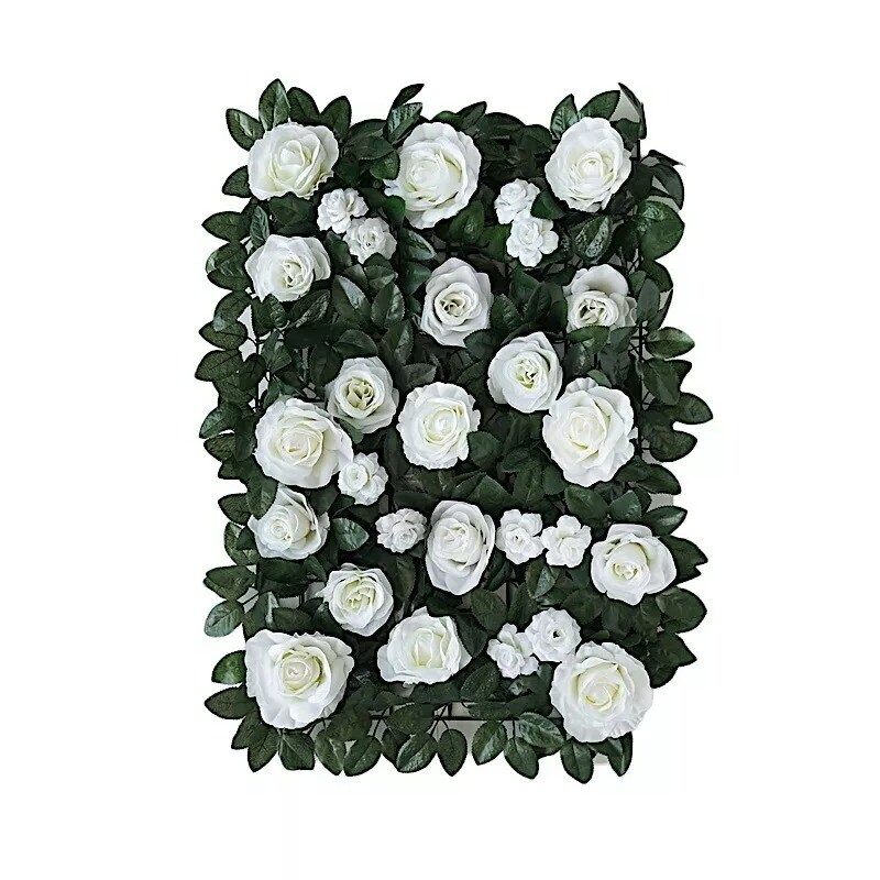 24" x 18" Green White Rose Silk Flowers Wall Backdrop Panel Wedding Decorations