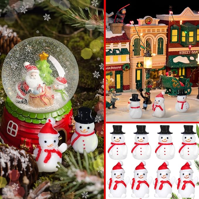 Types Christmas Tiny Resin Snowman Decoration with Top Hat Xmas Micro Landscape Ornament Mini Garden Dollhouse Accessories for Crafts DIY Xmas Winter Party