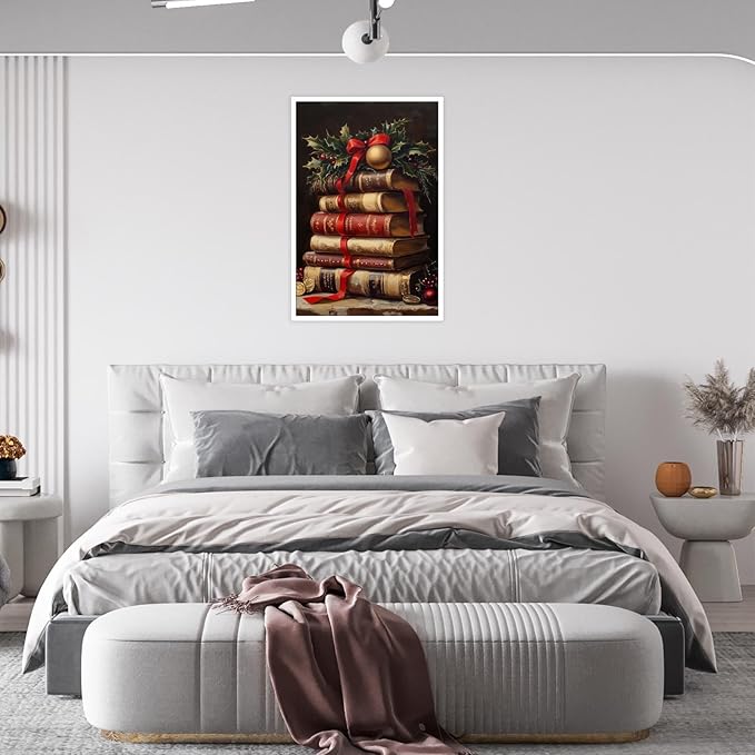 Rustic Christmas Wall Art Book Art Still Life Poster Vintage Christmas Decor Winter Posters Xmas Canvas Prints Painting Dark Academia Decor Holiday Home Dorm Living Room Decoration 8x12inch Unframed