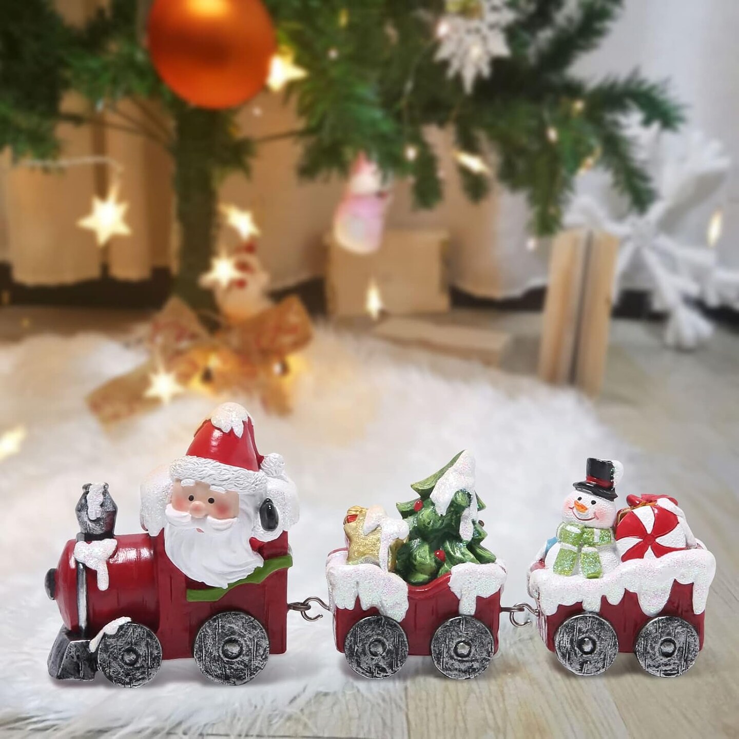 Christmas Decorations Indoor Home Decor Christmas Small Train Figurines Winter for Table Top Centerpiece Fireplace Decor Cute Christmas Train Decoration Gift (red Train)