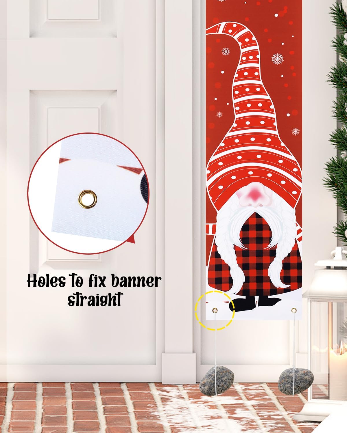 Christmas Decorations Outdoor Yard Front Porch Sign Set, Red Plaid Door Banner, Merry Christmas Hanging Banner Flag for Home Indoor Outdoor Xmas Decor Wall Front Door Yard Garage