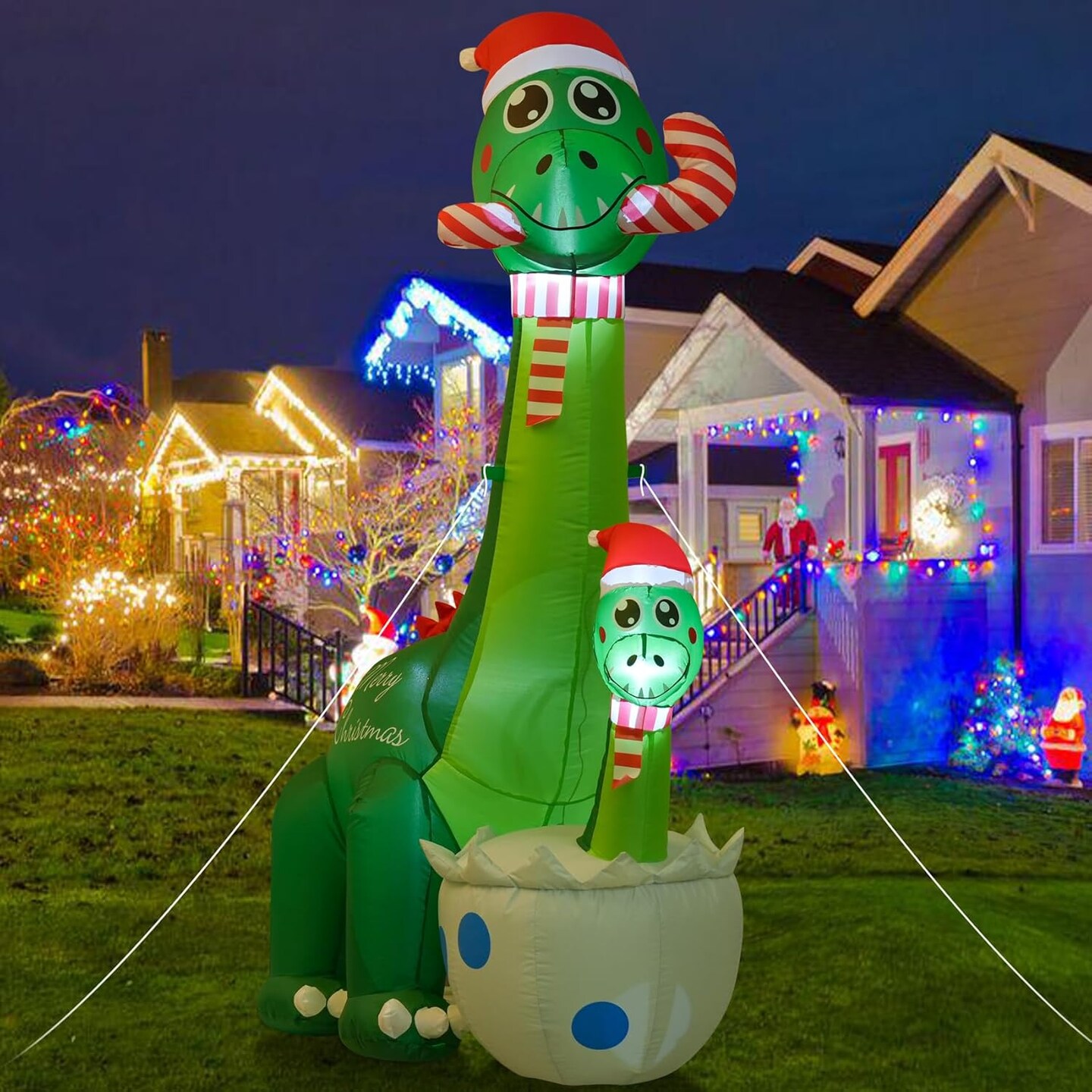 8 FT Christmas Inflatables Outdoor Decorations Inflatable Christmas Dinosaur and Dinosaur Baby with Build-in LEDs Blow up Holiday Decorations for Yard Garden Outdoor Indoor Decor