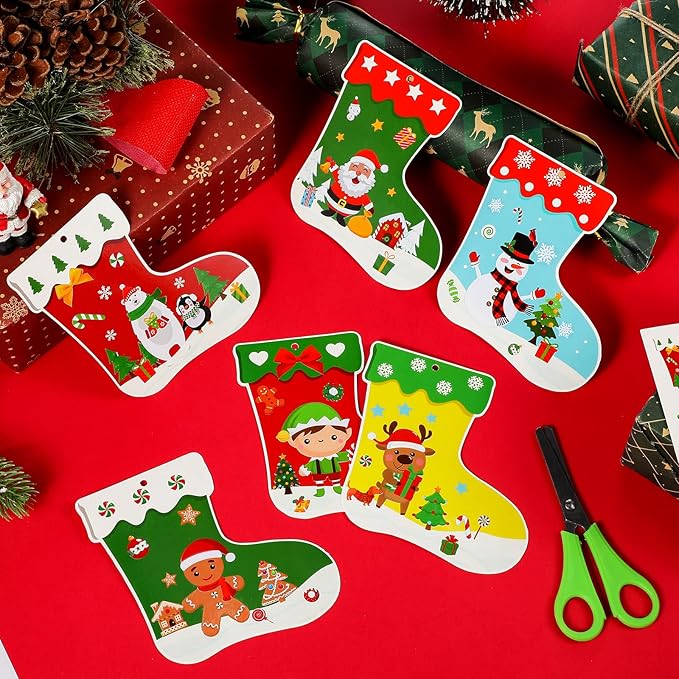 48 Pcs Christmas Craft Kits for Kids Christmas Stockings Christmas Tree Stockings Ornaments Kit Make Your Own Christmas Craft DIY Stockings Cutouts for Holiday Farmhouse Decor Handcraft Supplies