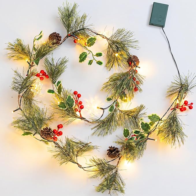 6FT Lighted Christmas Garland Pre-lit with 20 LED Lights, Battery ...