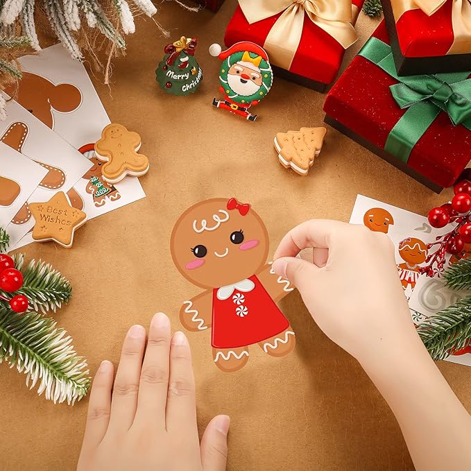 Bulk Christmas Arts and Crafts DIY Christmas Tree Ornament Kit Make Your Own Xmas Tree Ornaments Self Adhesive Sticker Sheets for Xmas Tree(Gingerbread Man)