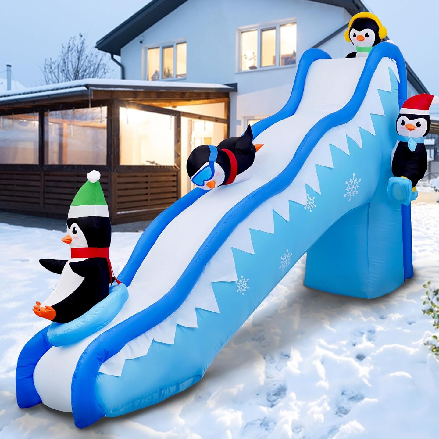 6FT Christmas Inflatables Penguin Slide Blow Up Christmas Decorations Outdoor Build-in LED Lights Penguin Inflatable Christmas for Yard Lawn Indoor Holiday Party