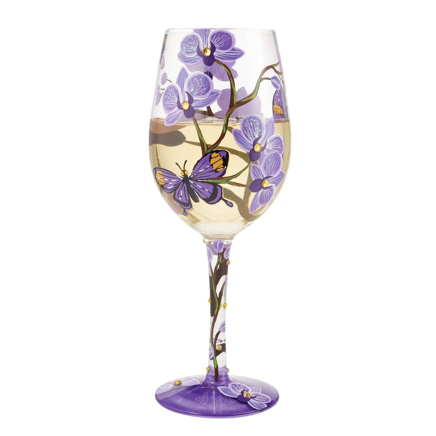 Lolita Butterfly Jubilee Hand Painted Wine Glass 9in H