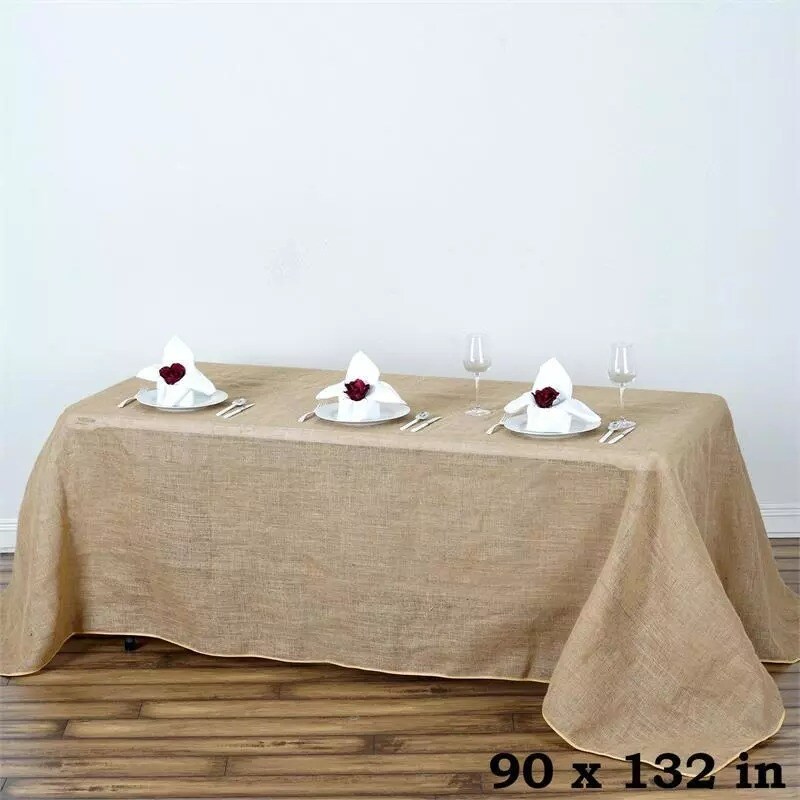 90x132&#x22; Natural Brown BURLAP RECTANGLE TABLECLOTH Wedding Party Tradeshow Linens
