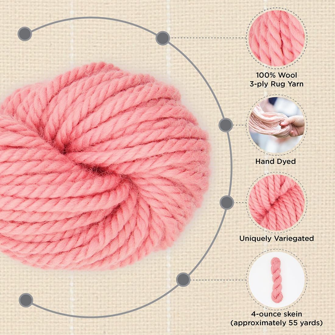 The Oxford Company Violet Jane 100% Solid Wool Rug Yarn 4 Oz. Skein (approx. 55 yds)