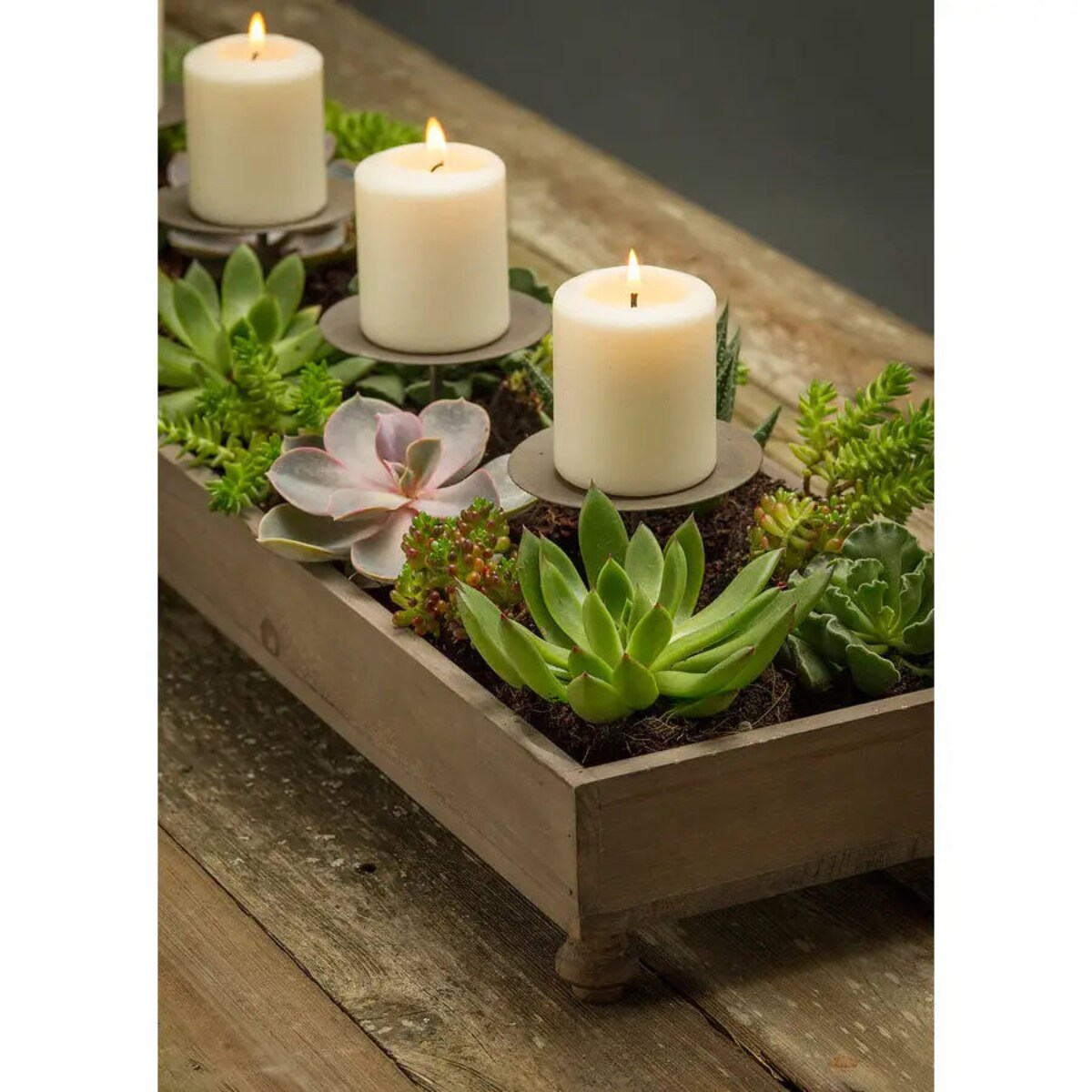 Rustic Wood Candle Holder Planter Box Centerpiece for Dining and Home