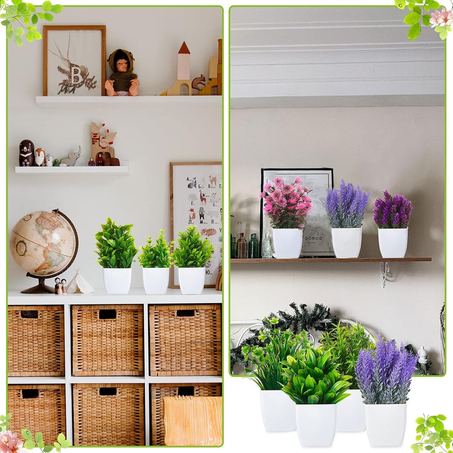 16PCS Mini Artificial Potted Plants – Faux Eucalyptus, Lavender & Wheat Grass in White Pots for Mother’s Day Card Making, Home Office, Bathroom & Living Room Decor