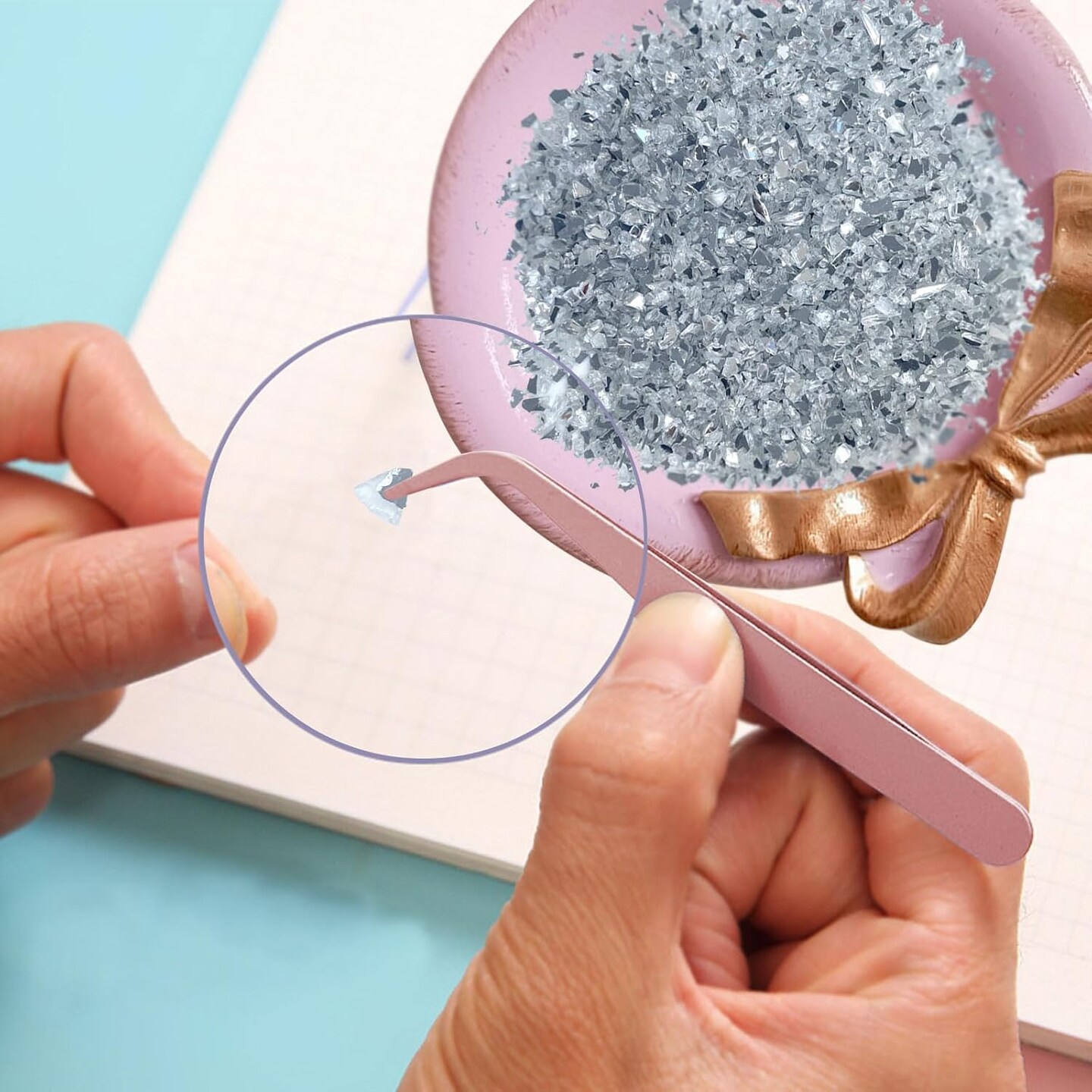 Tweezers for Crafting Crushed Resin Glass Storage Plate with Precision Tweezer Set for DIY Art