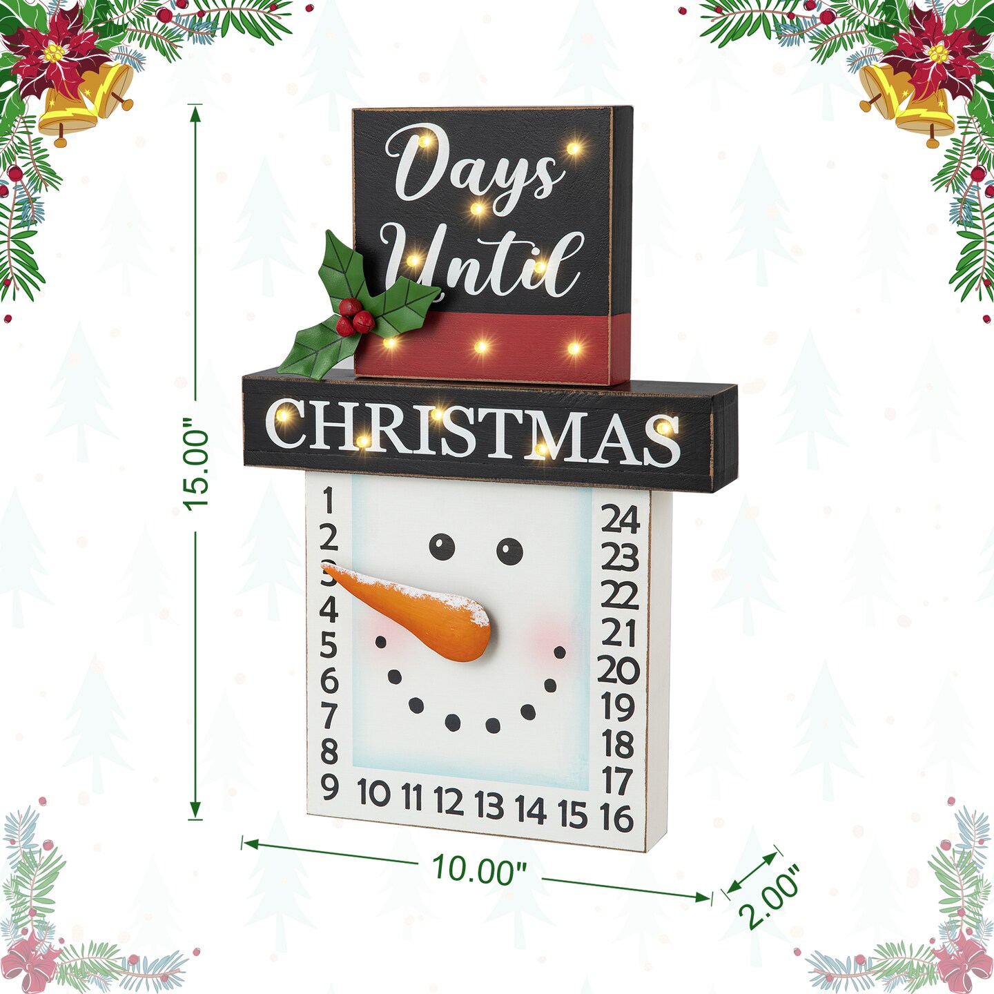 Set of 2 15&#x22;H Lighted Wooden Christmas Snowman Advent Calendar D&#xE9;cor
