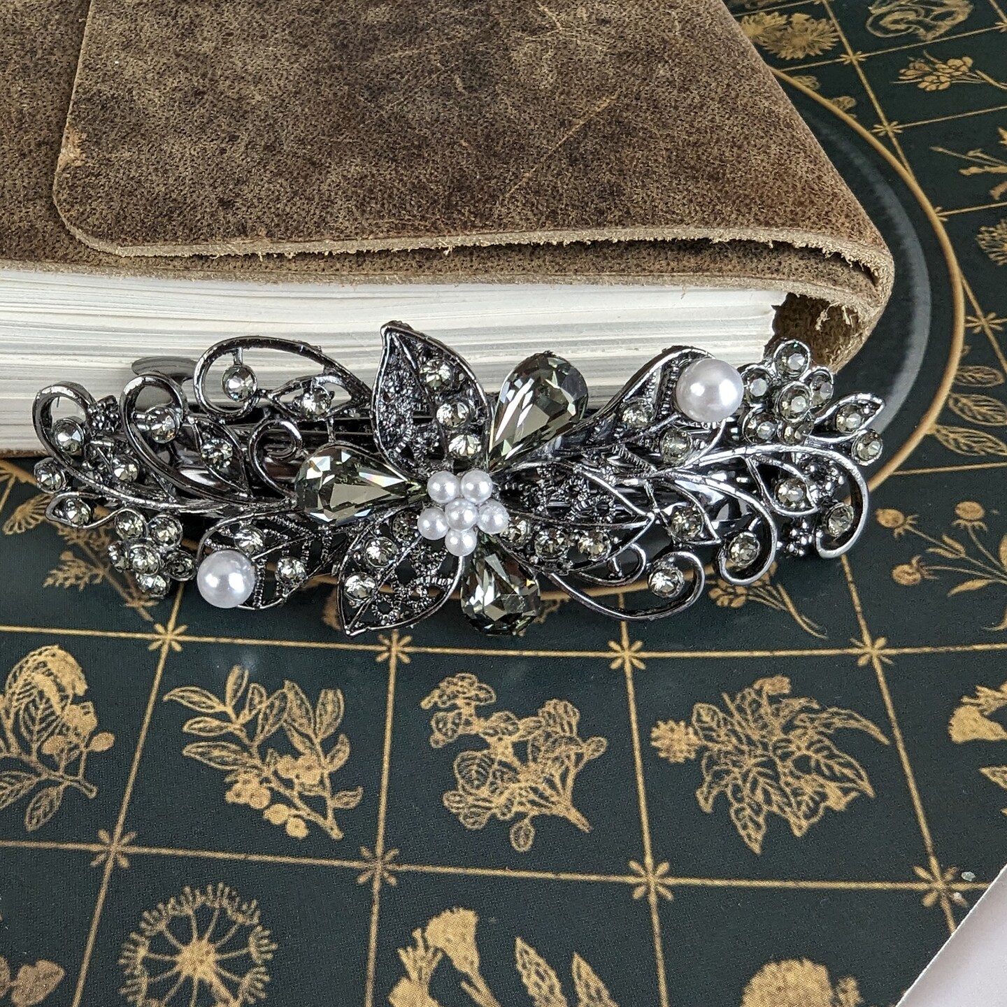 Vintage Elven Hair Barrette for Thick Hair: Black Diamond