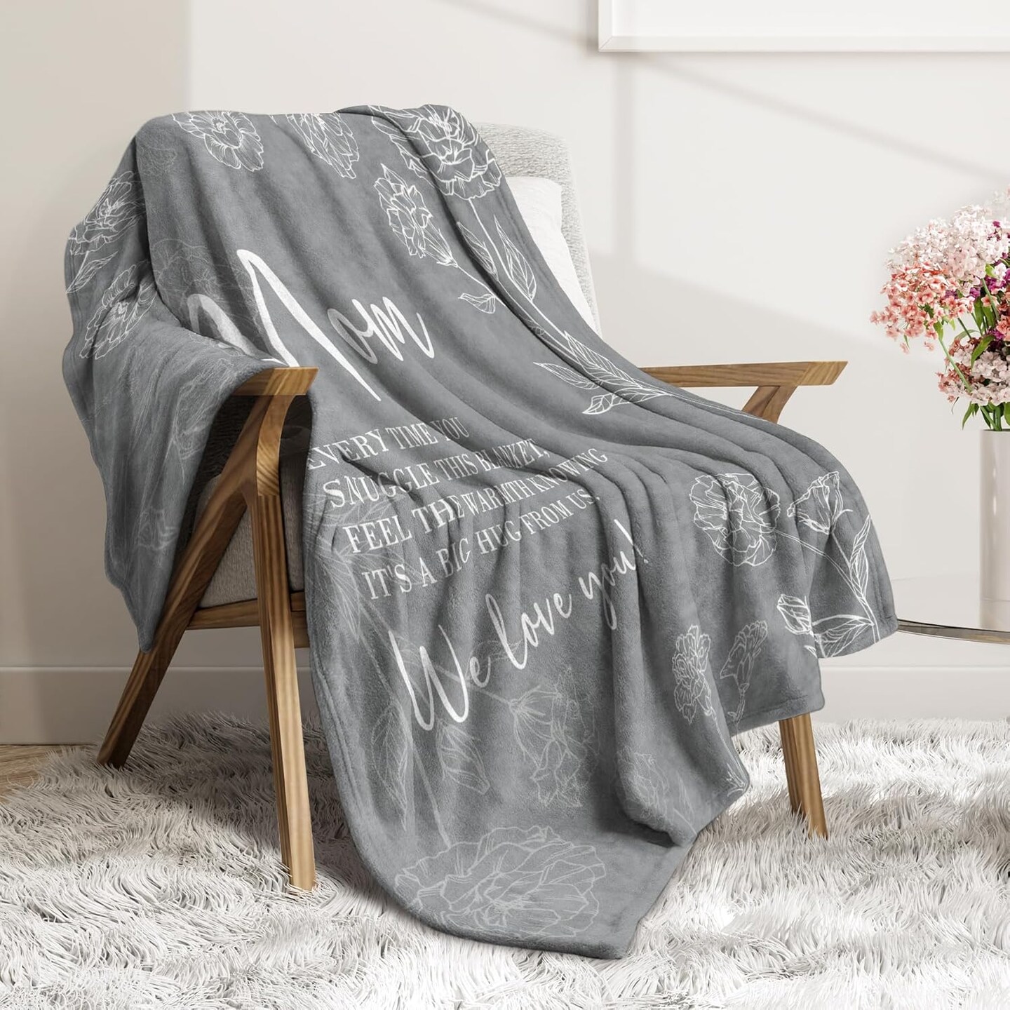 Gifts for Mom Blanket, Mom Birthday Gifts, Gifts for Mom from Daughter Son, Mom Gifts for Mothers Day Christmas, Super Soft Flannel Throw Blanket for Mom 60&#x22; x 50&#x22;, Grey