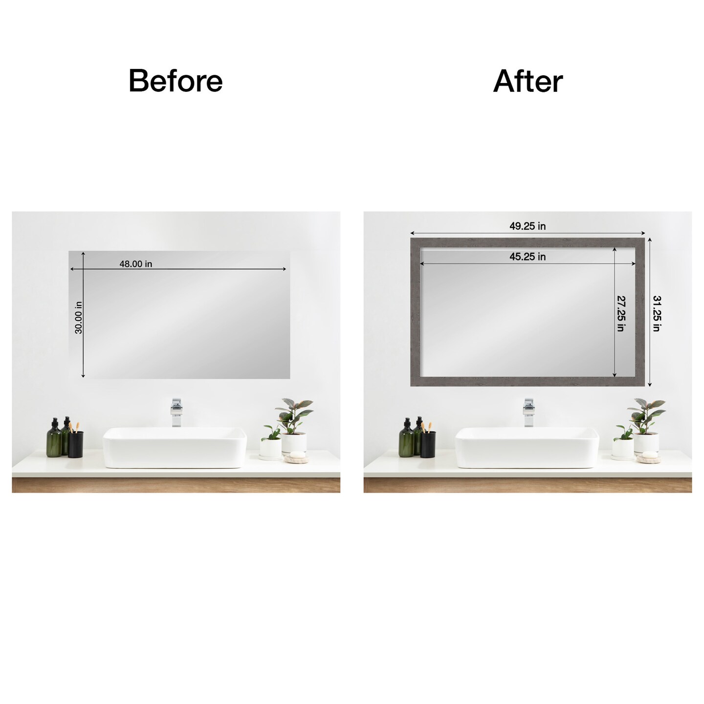 Amanti Art Mirror Makeover Bathroom Mirror Frame Border Kit - Fully Assembled Peel and Stick Frame - Mirror NOT Included - Rustic Plank Narrow Trim