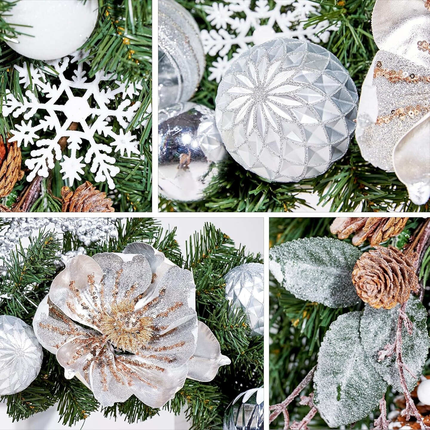 Pre-lit 6 Feet/72 Inch Christmas Garland, White &#x26; Silver Lighted Garland with 35 LED Lights for Indoor Outdoor Xmas Decor Holiday Decorations, Battery Operated (Batteries NOT Included)