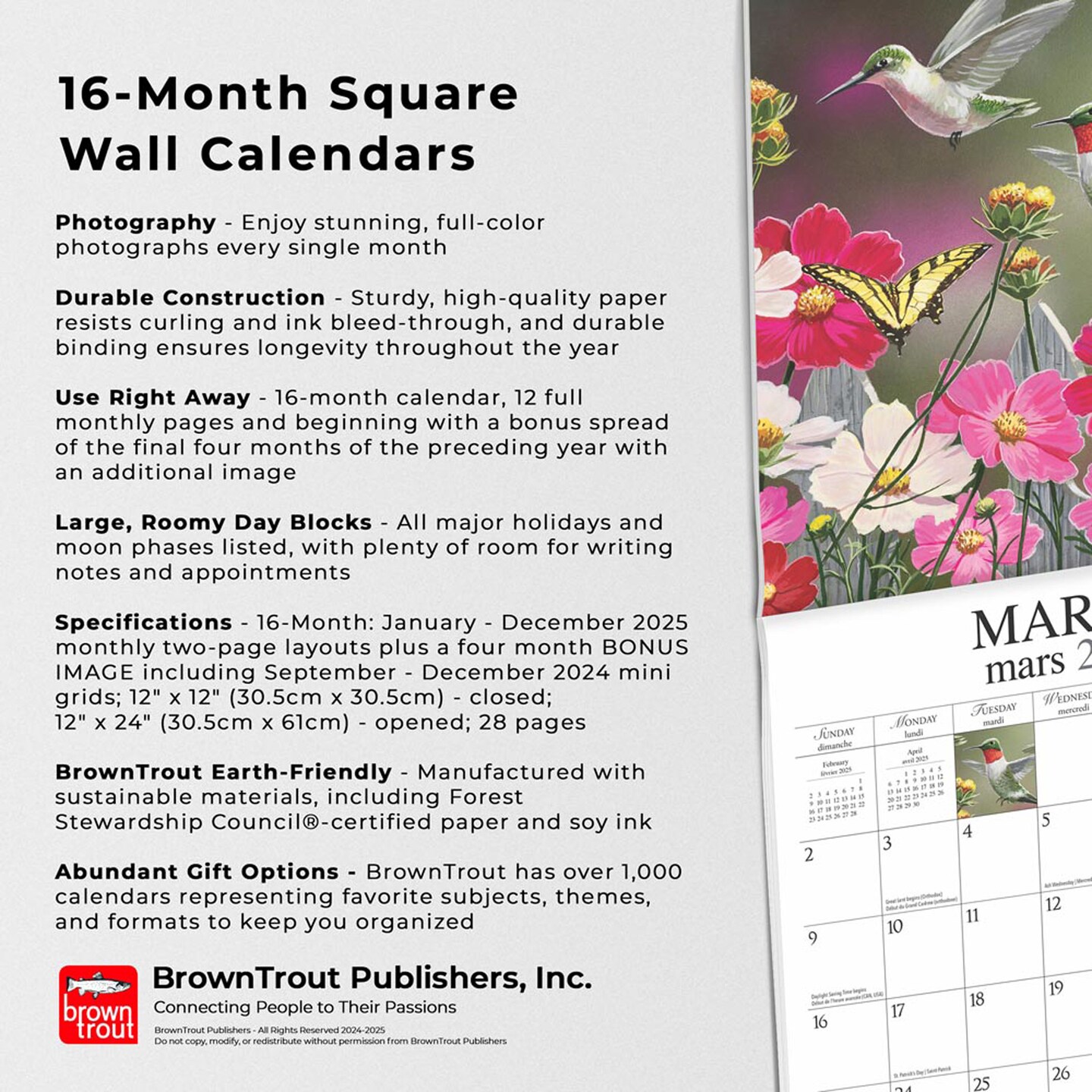 Feathered Friends | Amis a Plumes | 2025 12 x 24 Inch Monthly Square Wall Calendar | English/French Bilingual | Featuring the Artwork of William Vanderdasson | Hopper Studios | Wildlife Animals Birds